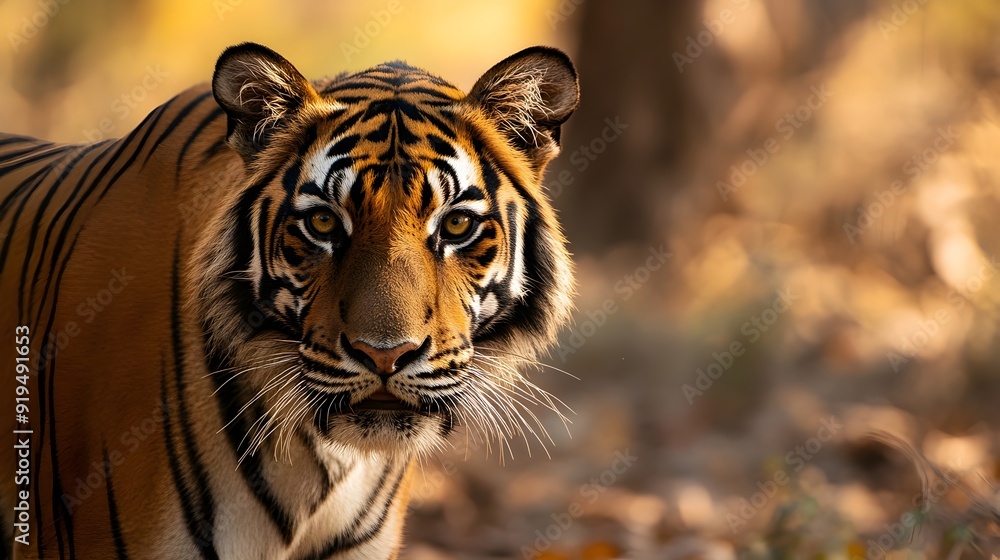 Majestic Bengal Tiger Gazing Intensely in Natural Habitat Majestic Bengal Tiger Gazing Intensely in Natural Habitat