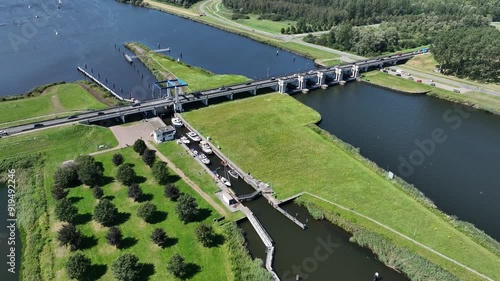 Aerial of the Nijkerker lock and Nijkerker bridge in Nijkerk photo