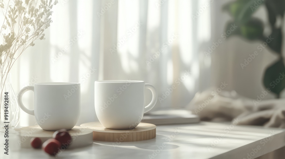 White ceramic mug installation in home interior. Ai generation White ceramic mug installation in home interior. Ai generation