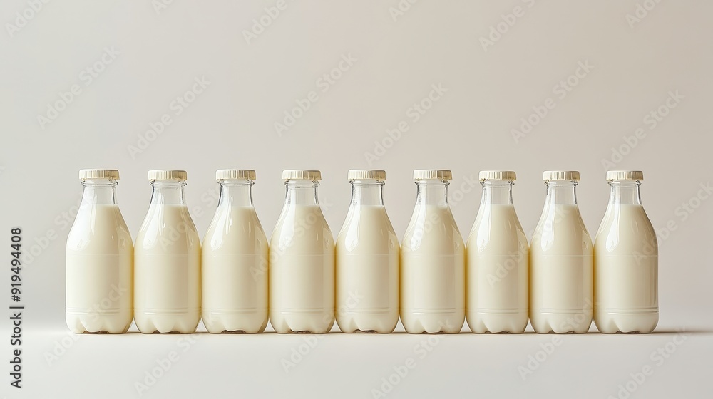 Row of white ceramic bottles in soft light in 3D animation Row of white ceramic bottles in soft light in 3D animation