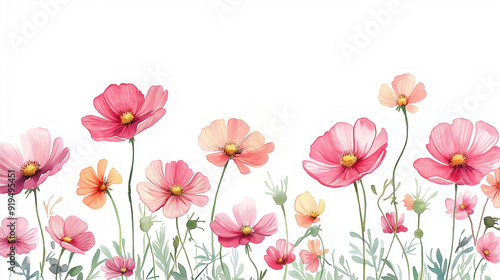 Wallpaper Mural handdrawn painting of cute and beautiful flowers, white background Torontodigital.ca