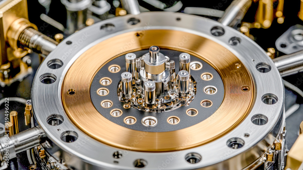 Representation of quantum processors with cooling systems and nested chips based on superconducting circuits symbolizing modern technological advancements in quantum computing Representation of quantum processors with cooling systems and nested chips based on superconducting circuits symbolizing modern technological advancements in quantum computing