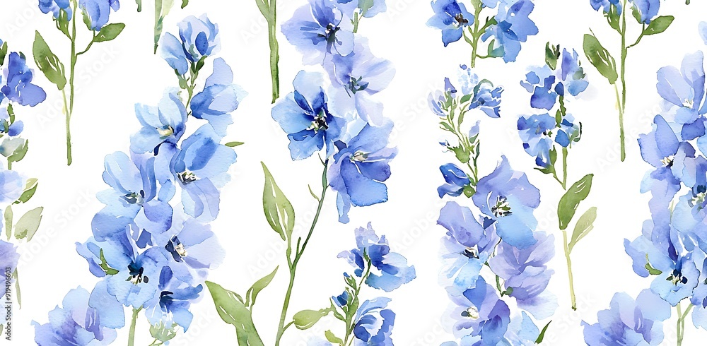 Watercolor seamless pattern with blue flowers and green leaves. Watercolor seamless pattern with blue flowers and green leaves.