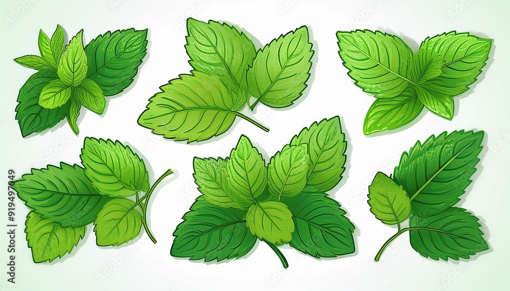 Mint leaves, melissa, isolated on white background. Set Fresh mint Pattern. Collection. Mint leaves, melissa, isolated on white background. Set Fresh mint Pattern. Collection.