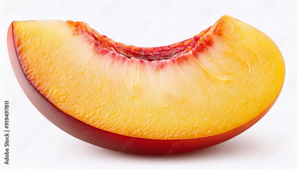 Peach isolated. Ripe peach slice on white background. Nectarine Side view. Peach isolated. Ripe peach slice on white background. Nectarine Side view.