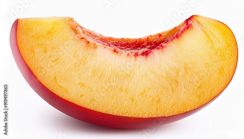 Peach isolated. Ripe peach slice on white background. Nectarine Side view.