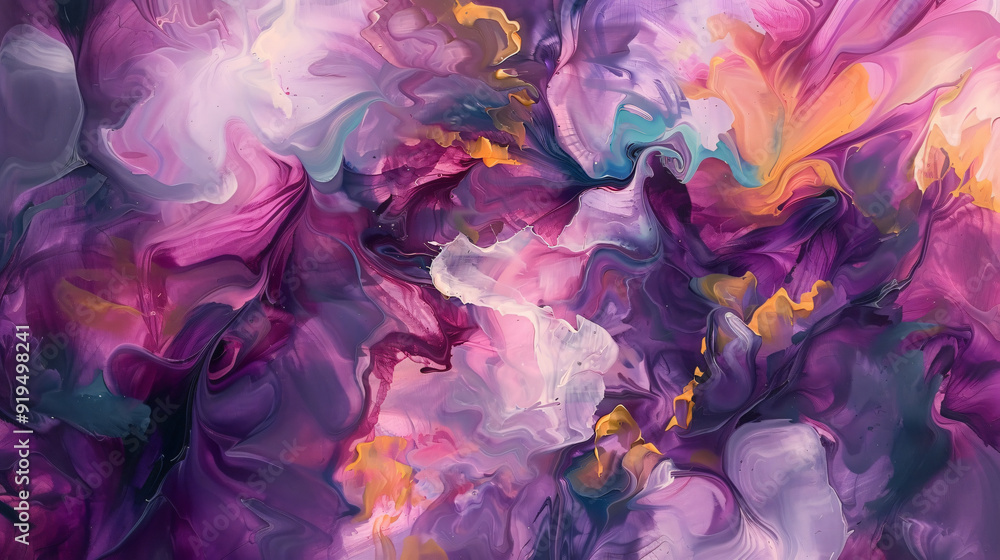 Abstract purple, pink, gold, and blue acrylic paint blending and swirling in the background Abstract purple, pink, gold, and blue acrylic paint blending and swirling in the background