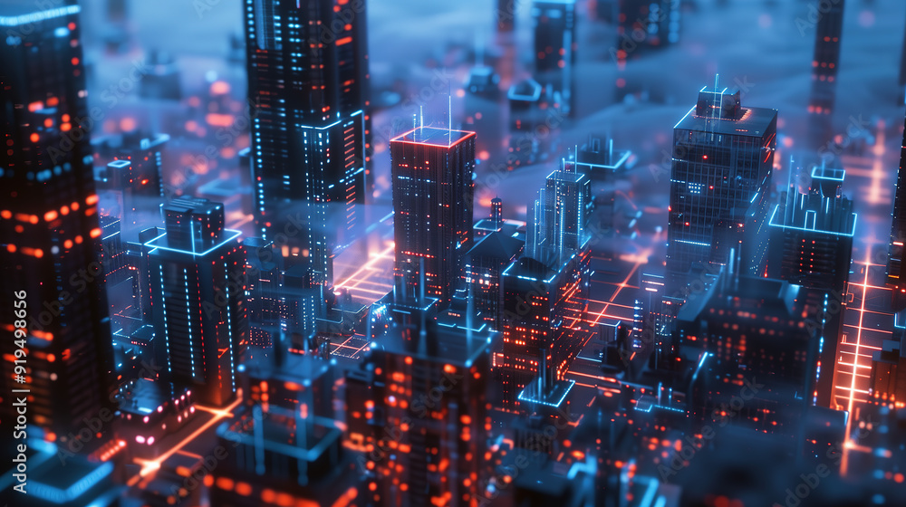 Futuristic Digital Cityscape with Data Streams Futuristic Digital Cityscape with Data Streams