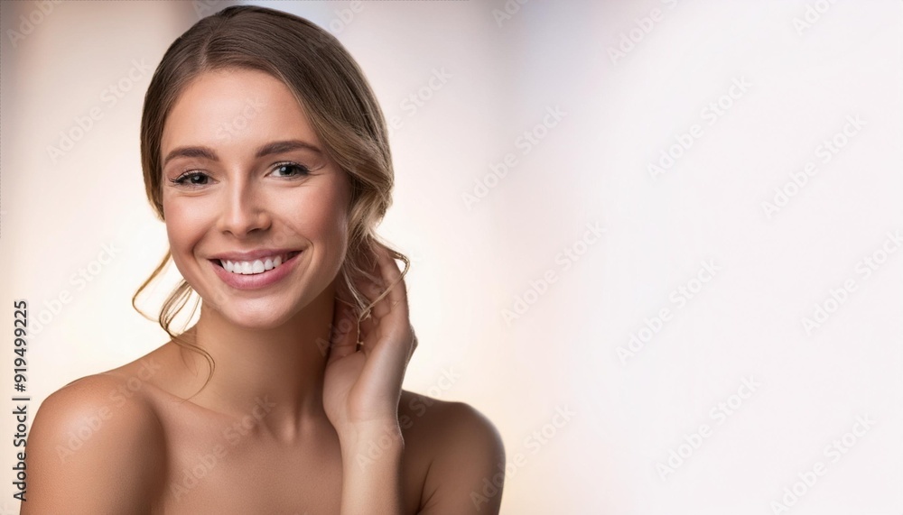 radiant young woman portrait genuine smile flawless complexion soft studio lighting timeless beauty radiant young woman portrait genuine smile flawless complexion soft studio lighting timeless beauty