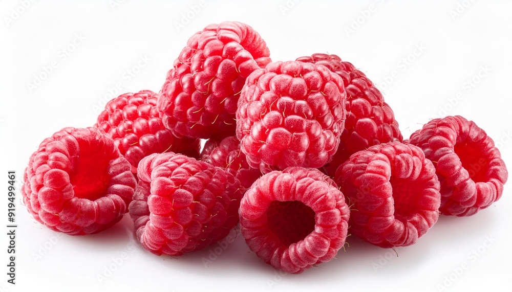 Raspberry isolated. Fresh raspberries on white background. Heap of fresh berries close up Raspberry isolated. Fresh raspberries on white background. Heap of fresh berries close up