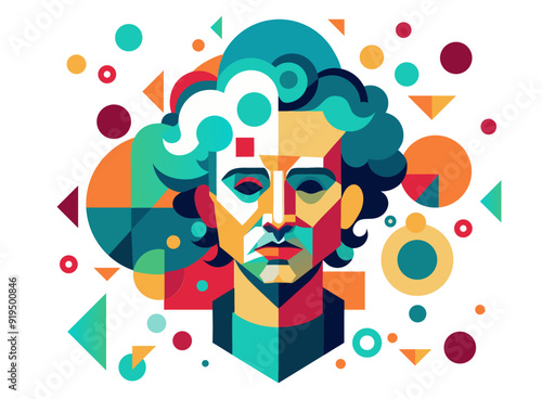 Abstract portrait multicolour modern low poly illustration Retro vintage fantasy wall painting design 