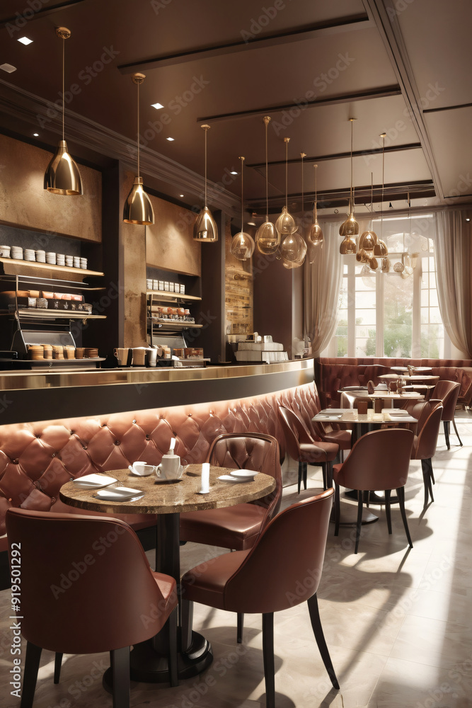 Luxurious large Coffe Shop with many tables, and chairs with aesthetic design Luxurious large Coffe Shop with many tables, and chairs with aesthetic design