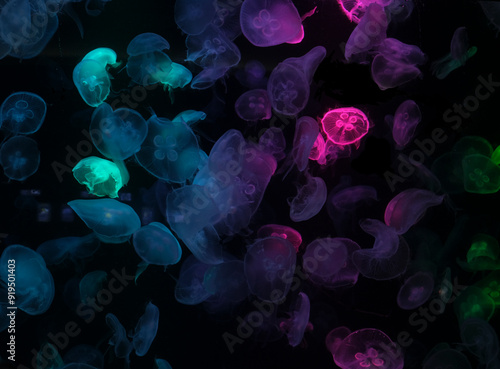 Jellyfish in deep sea ,underwater in night,aquarium