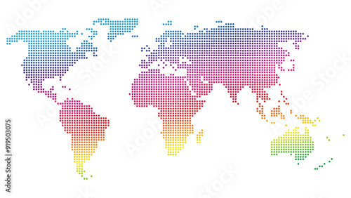 rainbow color world map dotted isolated on transparent background