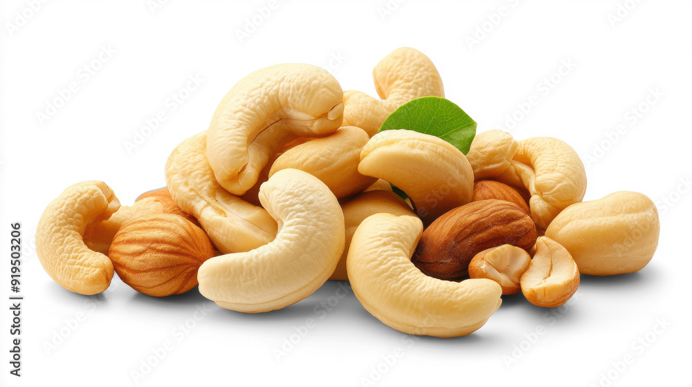 Cashews Pile with Leaf on Transparent Background Cashews Pile with Leaf on Transparent Background