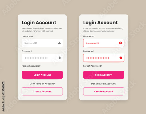 Modern login or user verification page design with error state for web and mobile ui