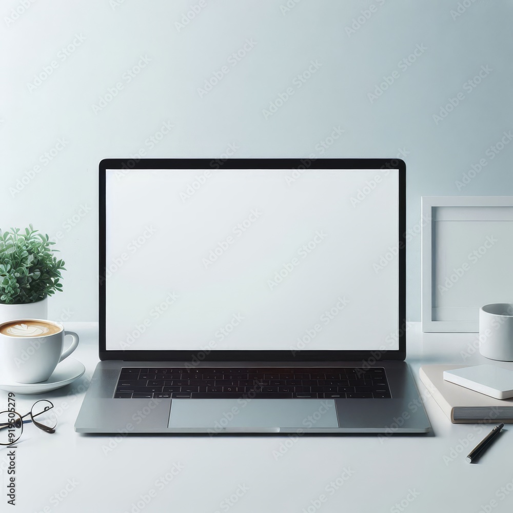 a laptop with a plant in the corner next to a plant. a laptop with a plant in the corner next to a plant.