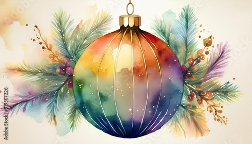 whimsical watercolor illustration of christmas ornament delicate brushstrokes soft color palette holiday magic