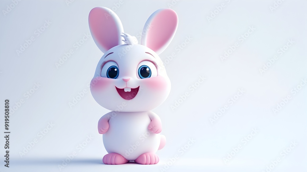 Cute Cartoon Bunny Rabbit Plush Toy with Cheerful Smile in Studio Cute Cartoon Bunny Rabbit Plush Toy with Cheerful Smile in Studio