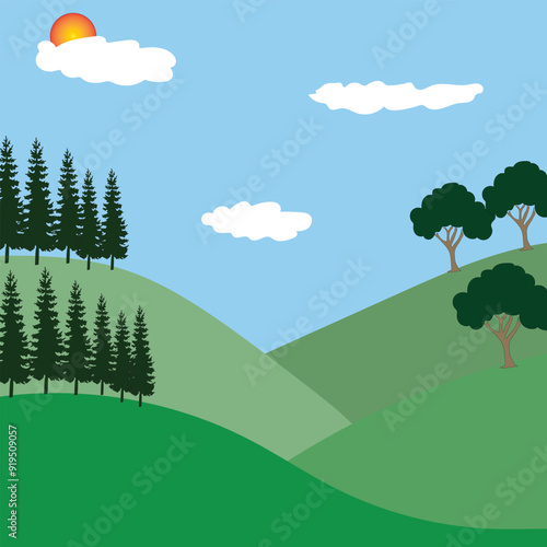 landscape with trees and clouds