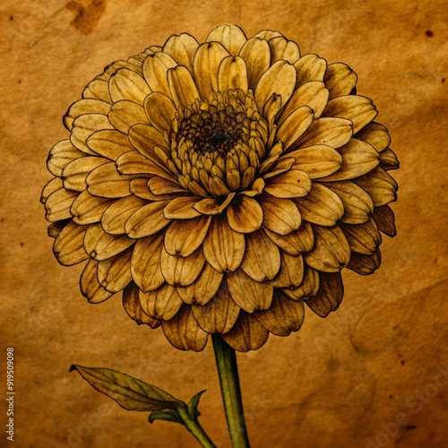Detailed Zinnia Flower Sketch for Botanical Illustrations and Art Projects