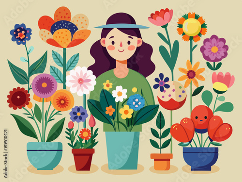 Flower bouquets. Garden blossoming flowers with stem and leaves, floral bouquet. Various cartoon romantic flowering plant for Woman and Mother day. Vector set 
