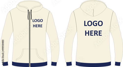 Tan color zipper hoodie with contrast bottom rib vector tech pack
