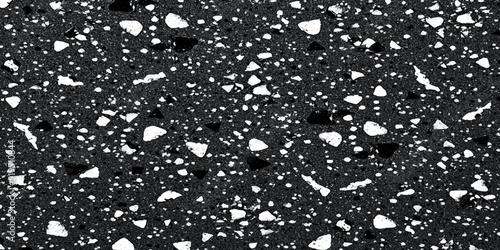 Black and white terrazzo floor texture abstract background. real black terrazzo texture background. black stone with white and grey fragment background. abstract trendy luxury concept background. 