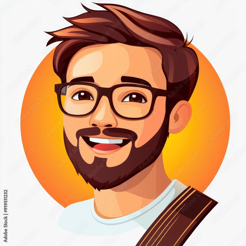Cartoon Illustration of a Smiling Man with Glasses and a Beard Cartoon Illustration of a Smiling Man with Glasses and a Beard
