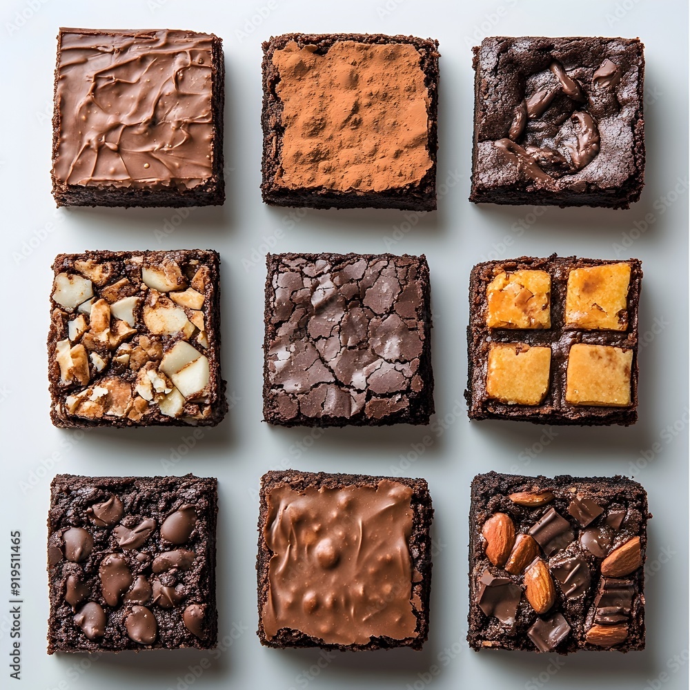 Tempting Vegan Chocolate Brownies Artfully Arranged on White Background Tempting Vegan Chocolate Brownies Artfully Arranged on White Background
