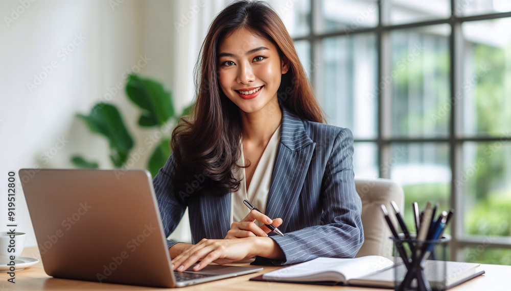 Portrait of a beautiful Asian businesswoman working with laptop at office Portrait of a beautiful Asian businesswoman working with laptop at office