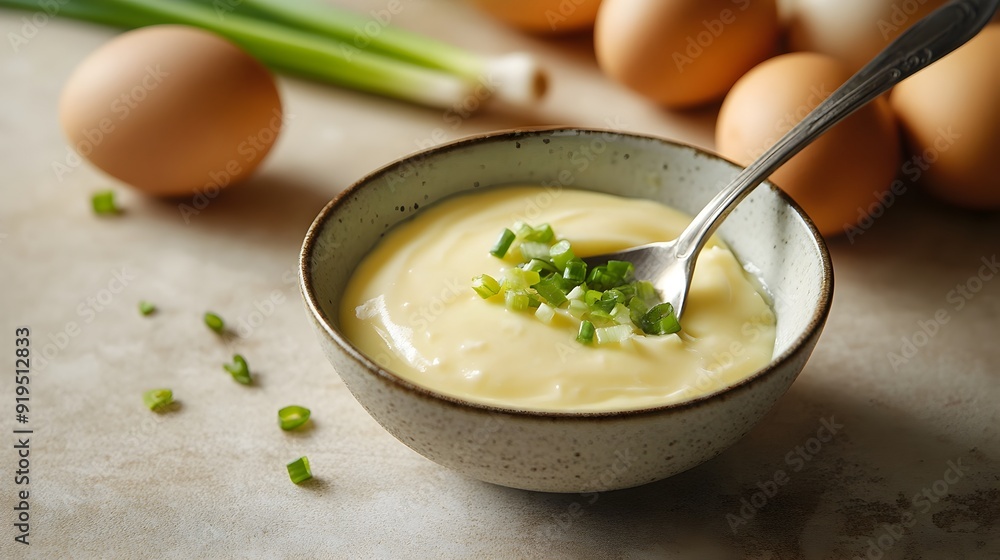 Creamy Vegetable Soup with Fresh Garnishes in a Bowl on a Rustic Table Creamy Vegetable Soup with Fresh Garnishes in a Bowl on a Rustic Table