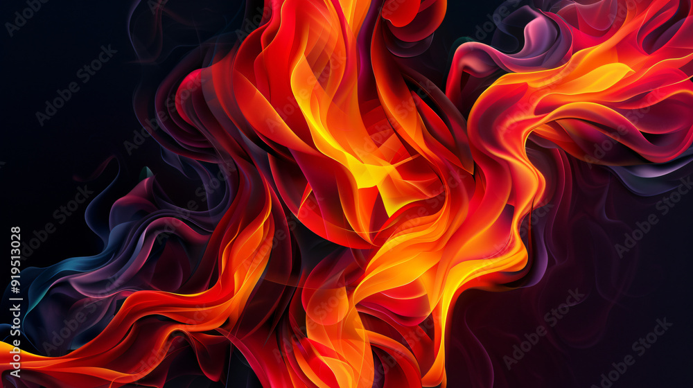 Abstract red and orange waves are flowing on a dark background, creating a sense of energy and movement Abstract red and orange waves are flowing on a dark background, creating a sense of energy and movement