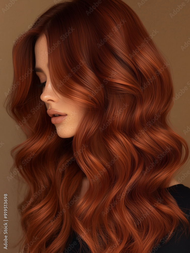 Naklejka premium Beautiful model with amazing long wavey red hair