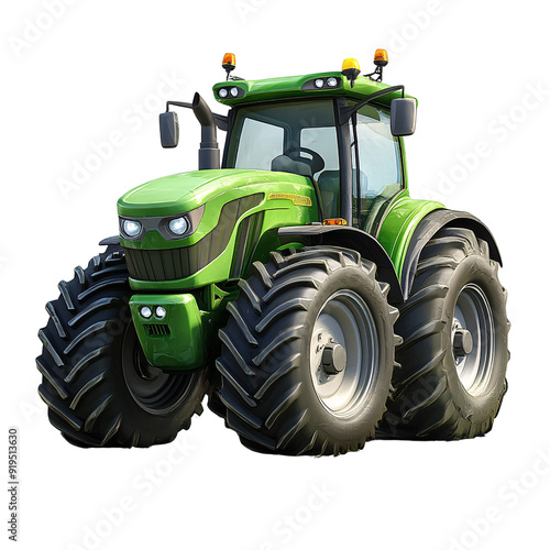 Playful 3D Cartoon Green Tractor with Large Tires on White Background - Creative Photography