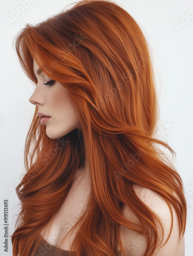 Beautiful model with amazing long red hair