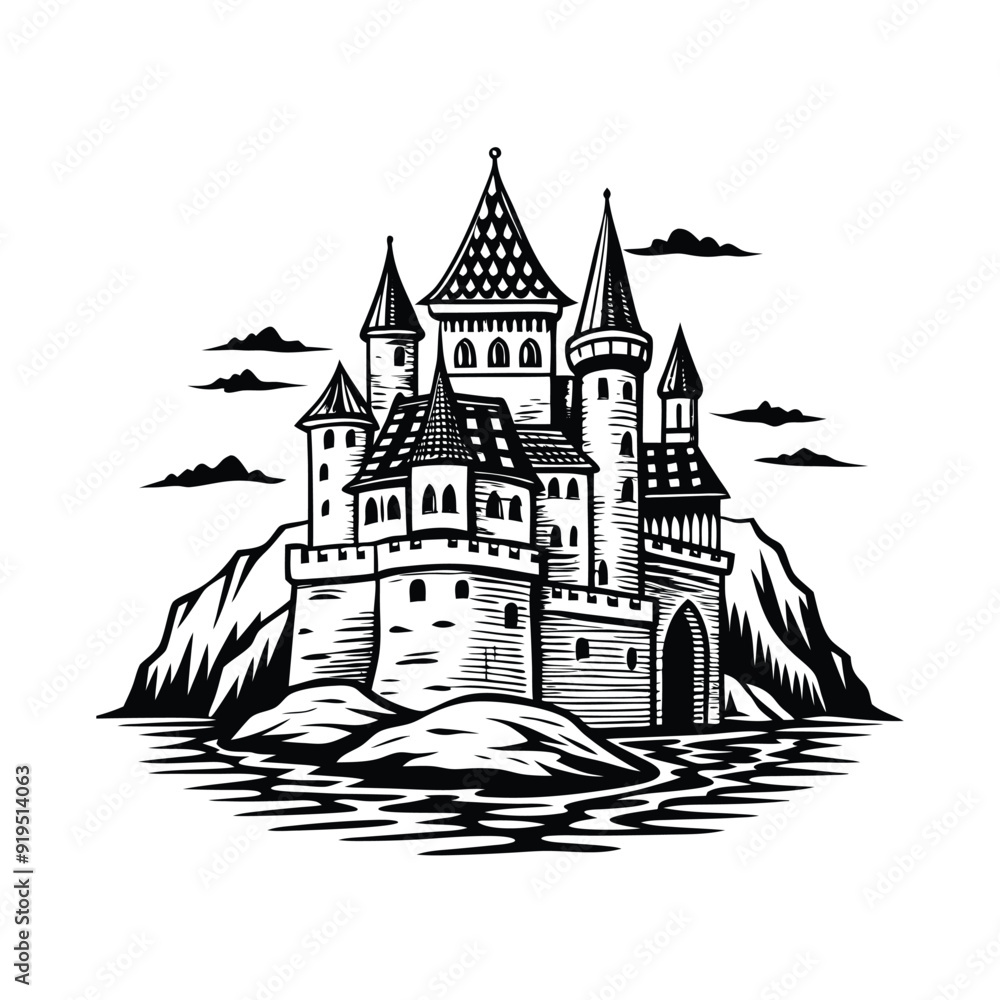 Obraz premium Church or castle in the mountains