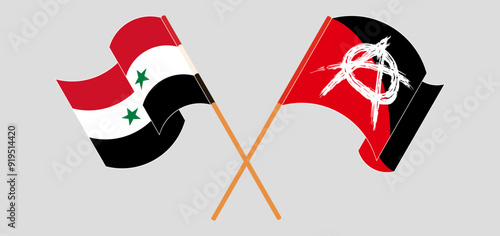 Crossed and waving flags of Syria and Anarchy