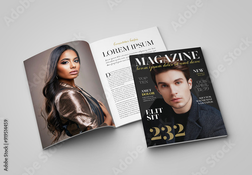 Fashion Magazine Spread and Cover Mockup