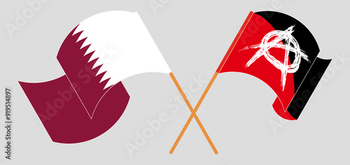 Crossed and waving flags of Qatar and Anarchy