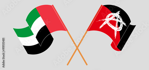 Crossed and waving flags of the United Arab Emirates and Anarchy