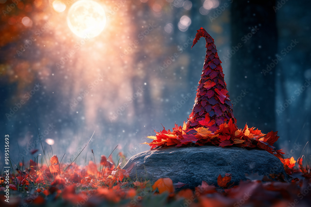 Obraz premium autumn leaf witch hat on rock