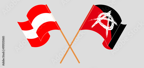 Crossed and waving flags of Austria and Anarchy