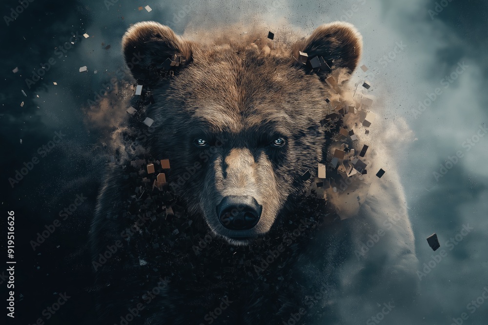 A Majestic Bear is Powerfully Emerging from the Shadows of its Natural Habitat Now. A stunning visual of a bear blending into its surroundings, set in a dramatic and captivating atmosphere A Majestic Bear is Powerfully Emerging from the Shadows of its Natural Habitat Now. A stunning visual of a bear blending into its surroundings, set in a dramatic and captivating atmosphere