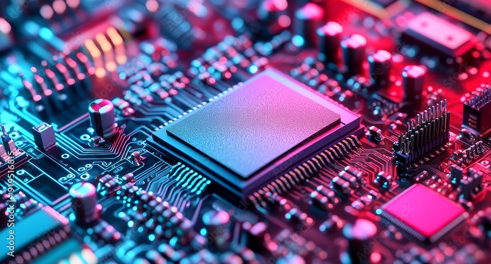 Obraz premium Circuit board with processor against an abstract technology background