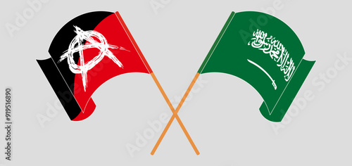 Crossed and waving flags of Anarchy and Saudi Arabia
