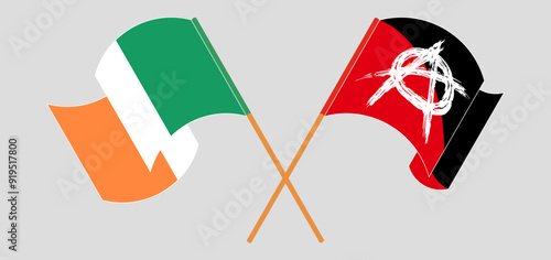 Crossed and waving flags of Ireland and Anarchy