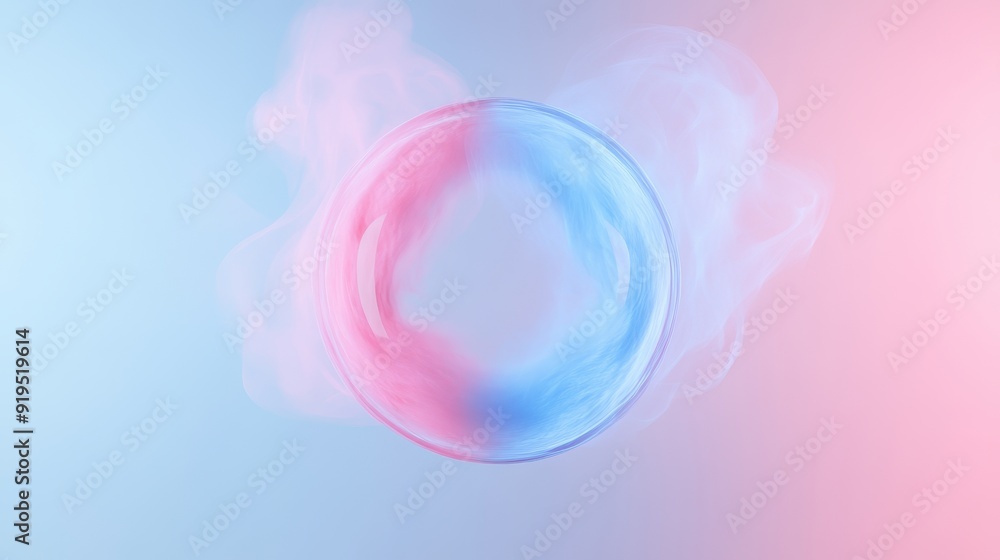A pink and blue sphere with a white background