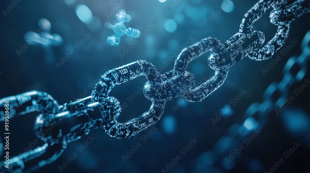 Fractured Health Reality: Chain with Medical Icons Symbolizing Illness and Health Problems in Abstract Representation with Dark Tones and Distressed Elements Fractured Health Reality: Chain with Medical Icons Symbolizing Illness and Health Problems in Abstract Representation with Dark Tones and Distressed Elements