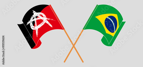 Crossed and waving flags of Anarchy and Brazil